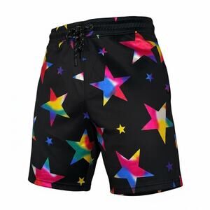 Men’s Multicolor Star Shorts Black Holographic Streetwear Festival Summer
